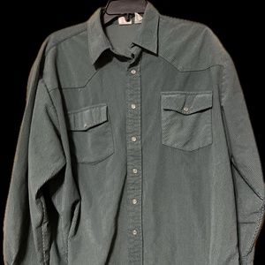 Vintage Green Micro Corduroy Western Shirt Size XL